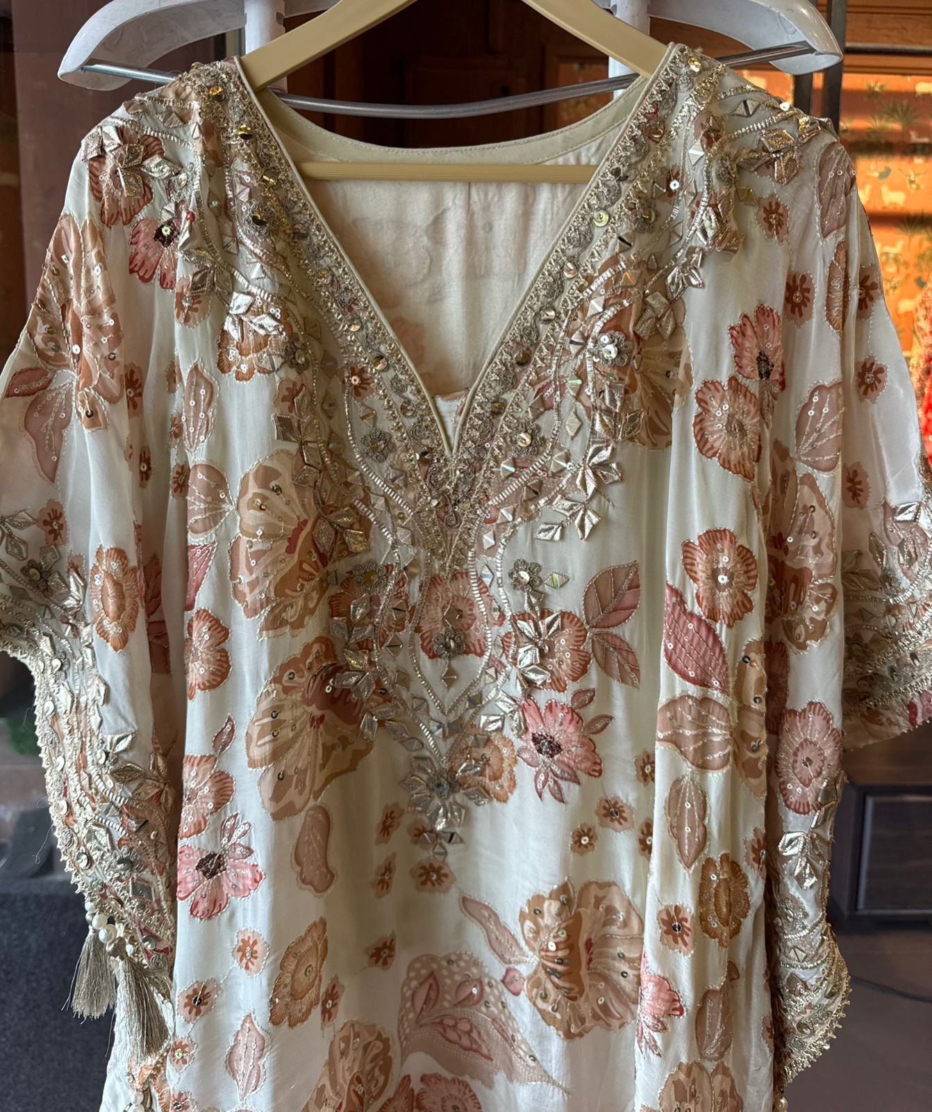 Pure crepe stitched kaaftan set