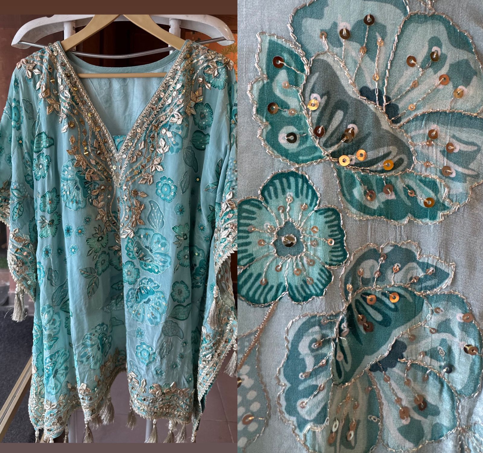 Pure crepe stitched kaaftan set