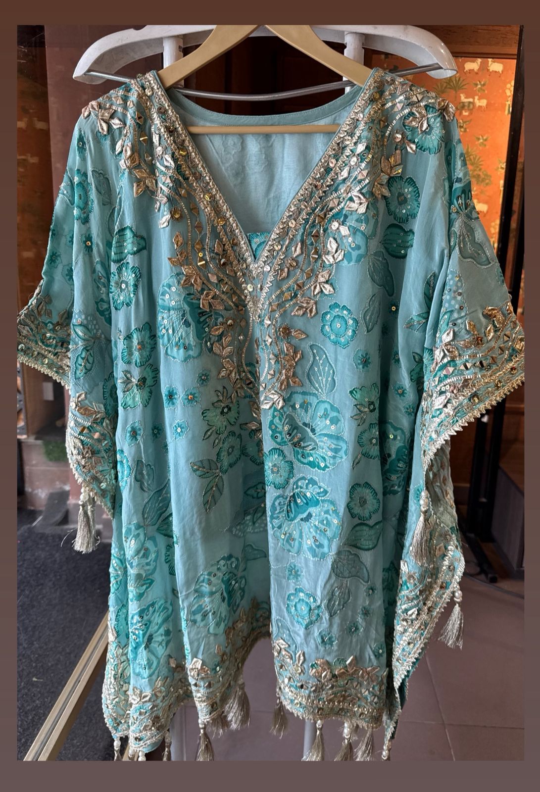 Pure crepe stitched kaaftan set