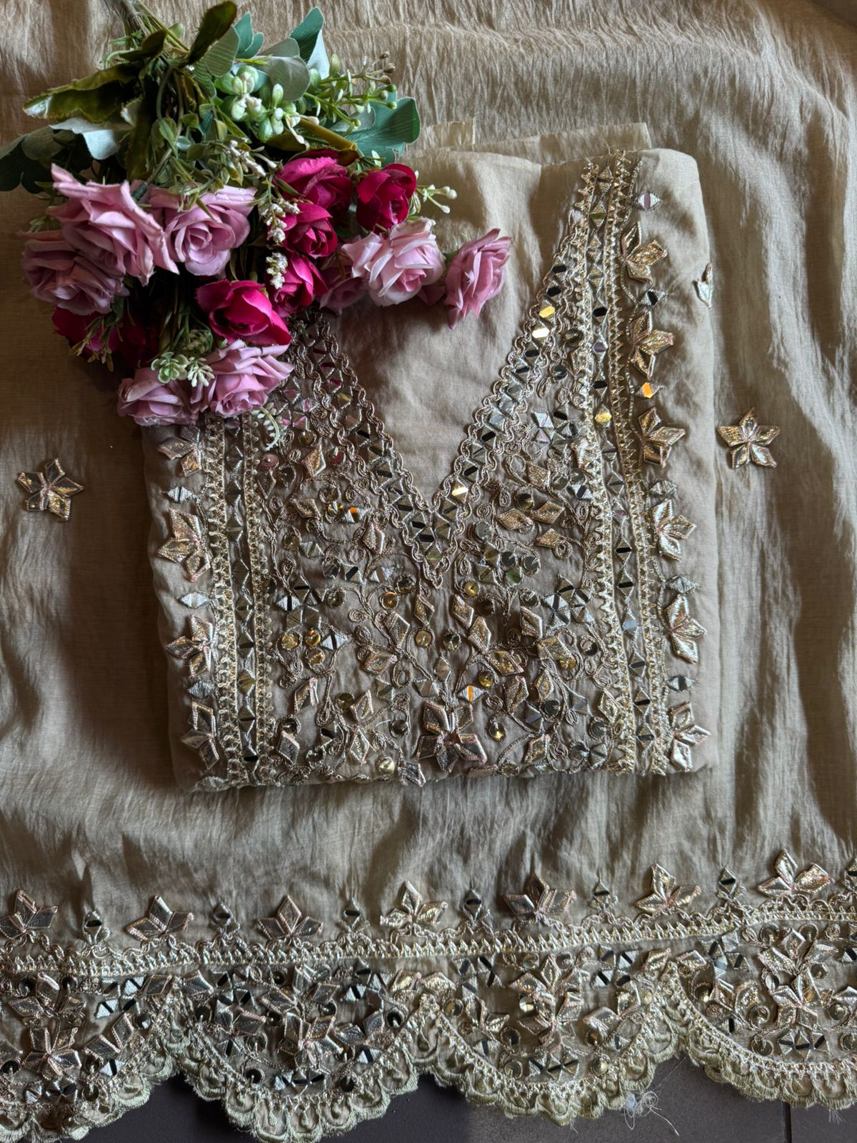 Unstitched Mul cotton chanderi shirt