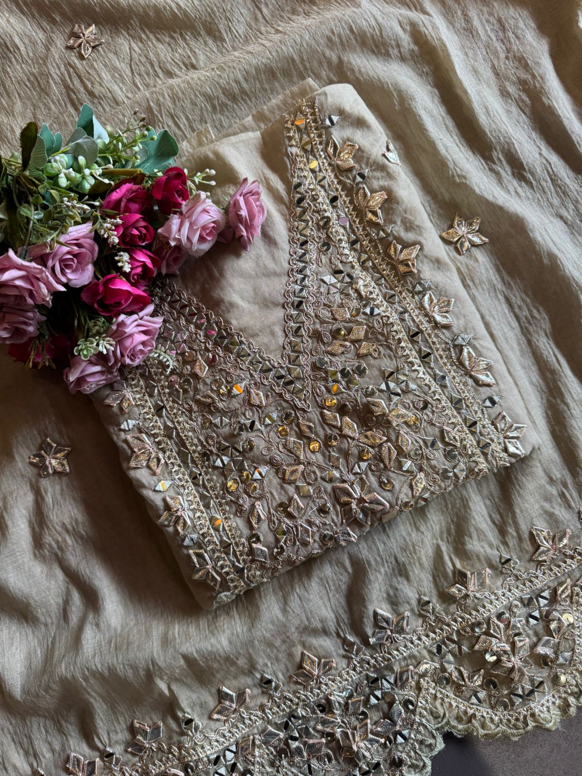 Unstitched Mul cotton chanderi shirt