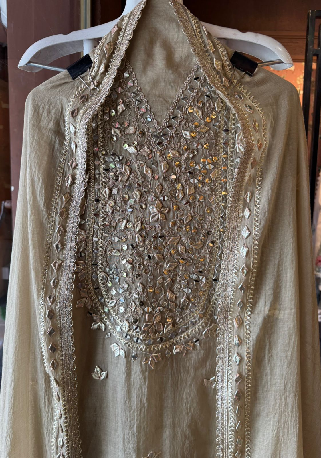 Unstitched Mul cotton chanderi shirt