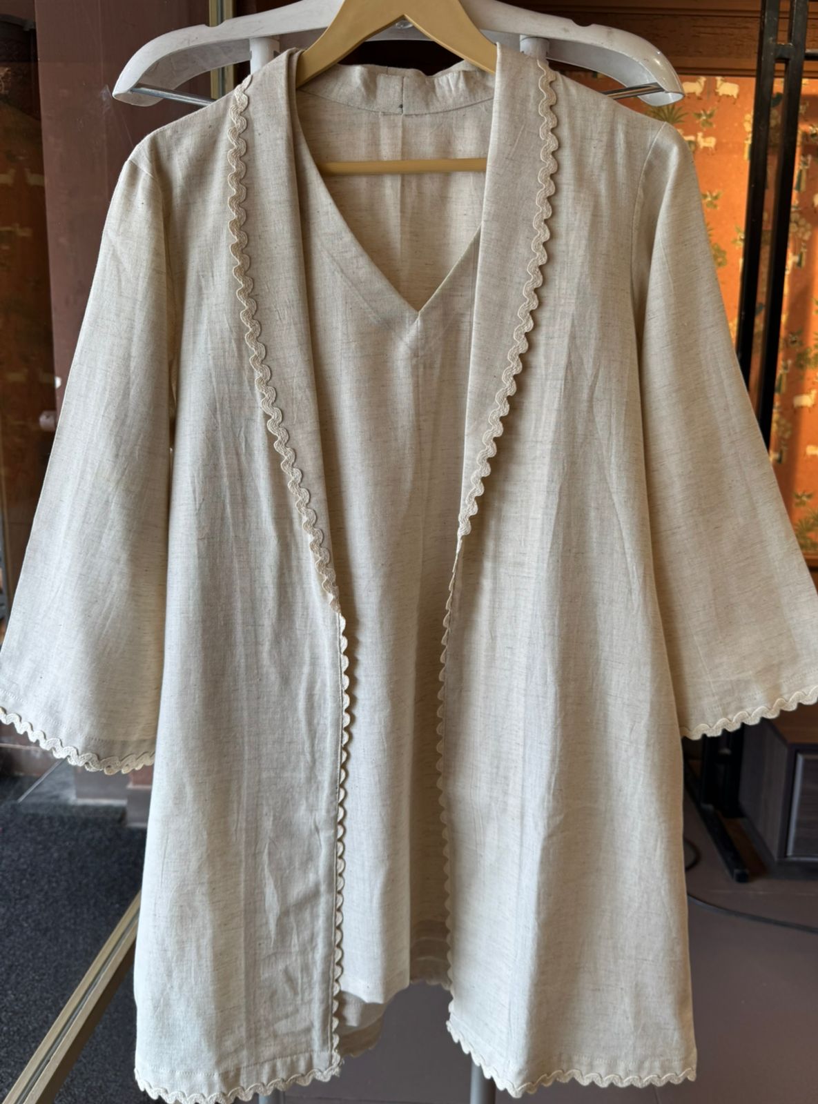 Handloom cotton three piece jacket style Coord set