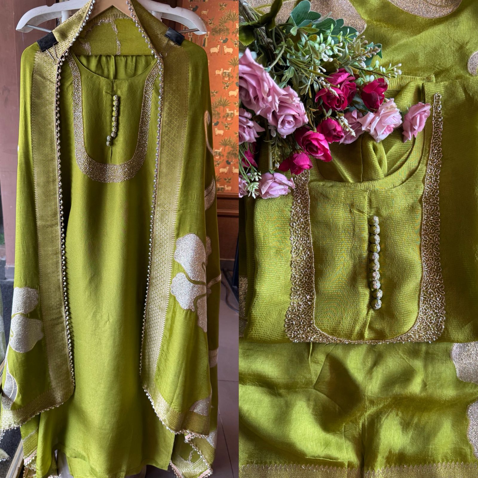 Self Tissue Kurta with Gold lurex Semi stitched shirt