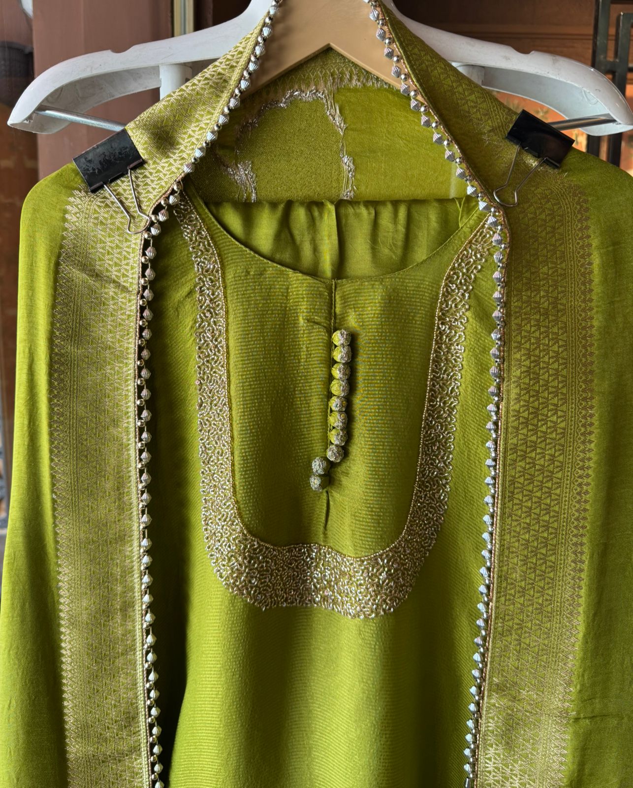 Self Tissue Kurta with Gold lurex Semi stitched shirt