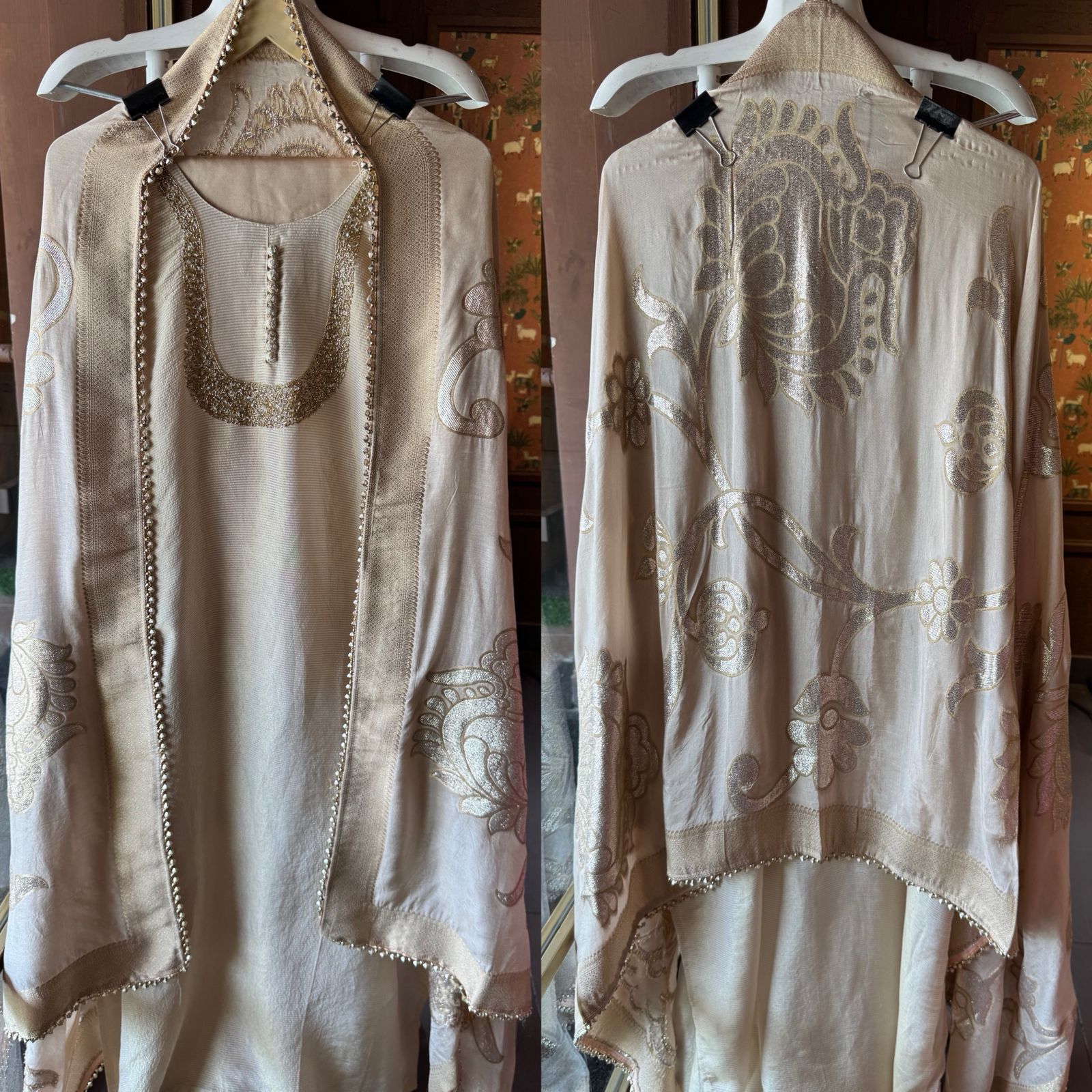 Self Tissue Kurta with Gold lurex Semi stitched shirt