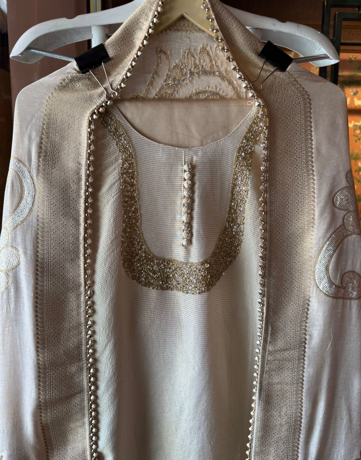 Self Tissue Kurta with Gold lurex Semi stitched shirt
