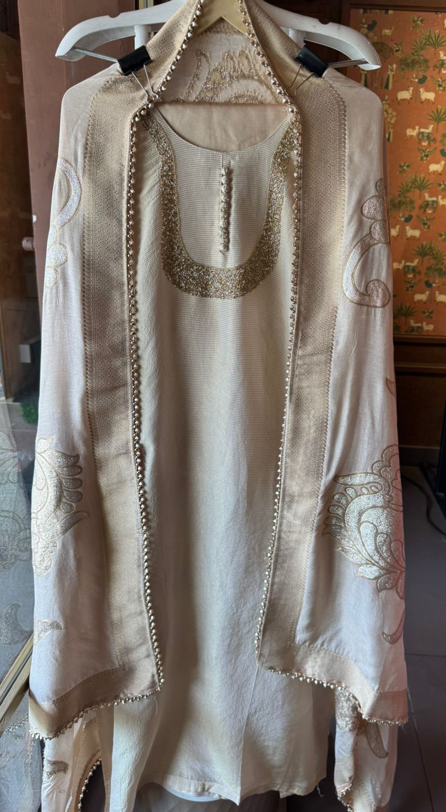 Self Tissue Kurta with Gold lurex Semi stitched shirt