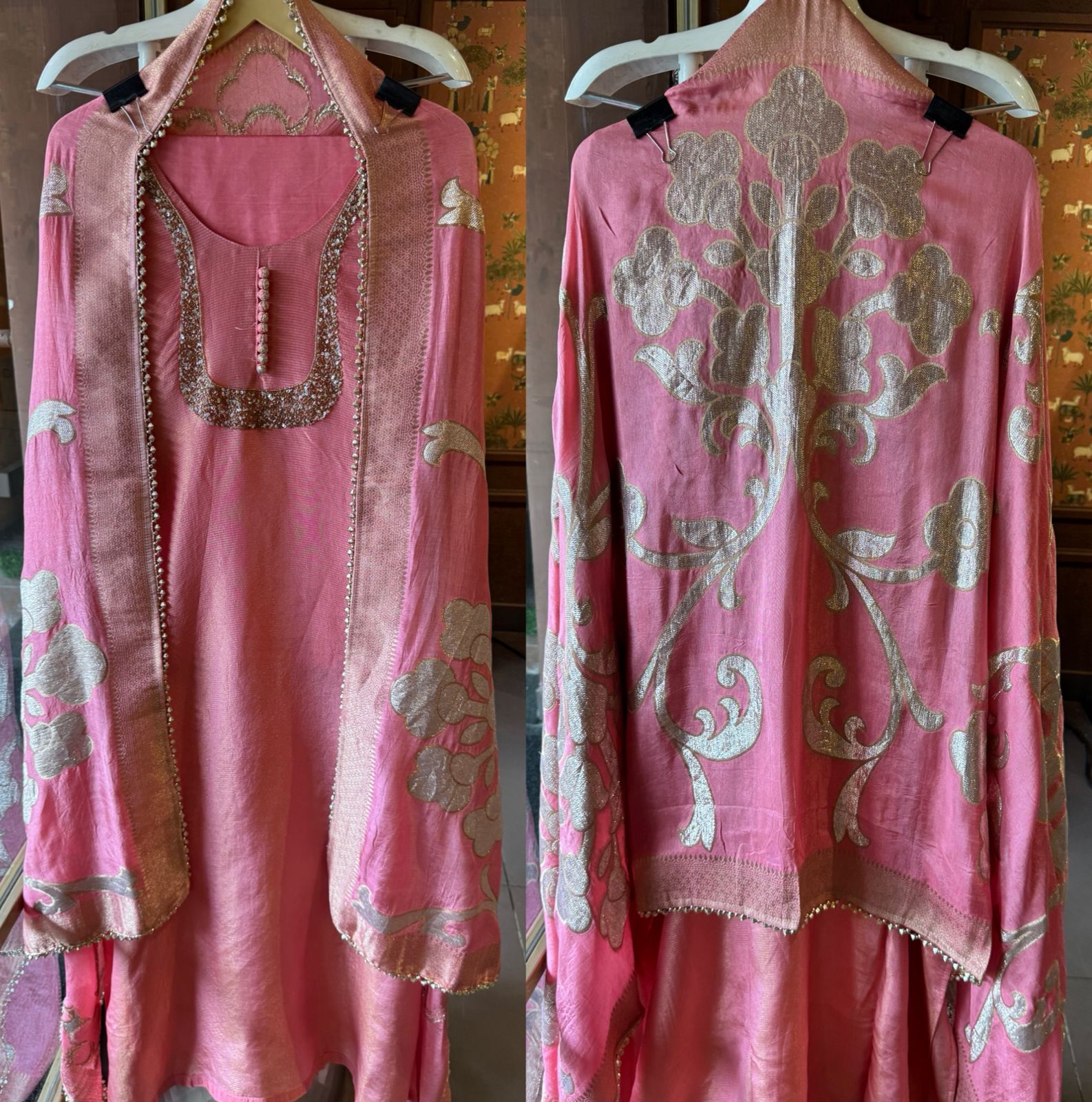 Self Tissue Kurta with Gold lurex Semi stitched shirt