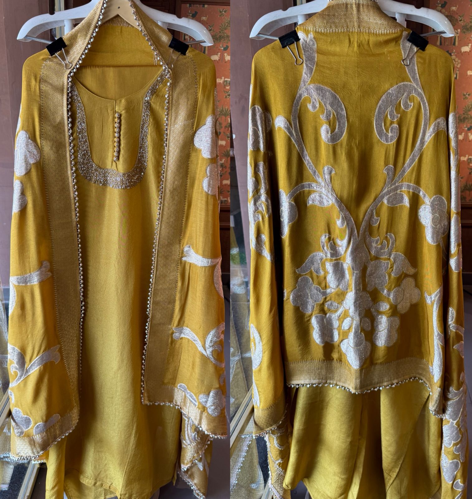 Self Tissue Kurta with Gold lurex Semi stitched shirt
