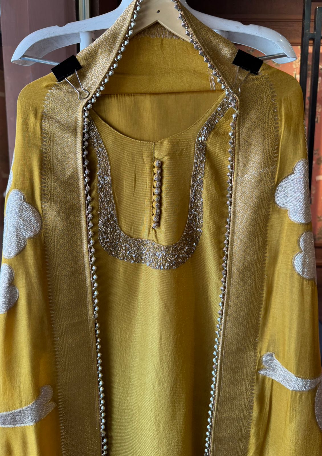 Self Tissue Kurta with Gold lurex Semi stitched shirt