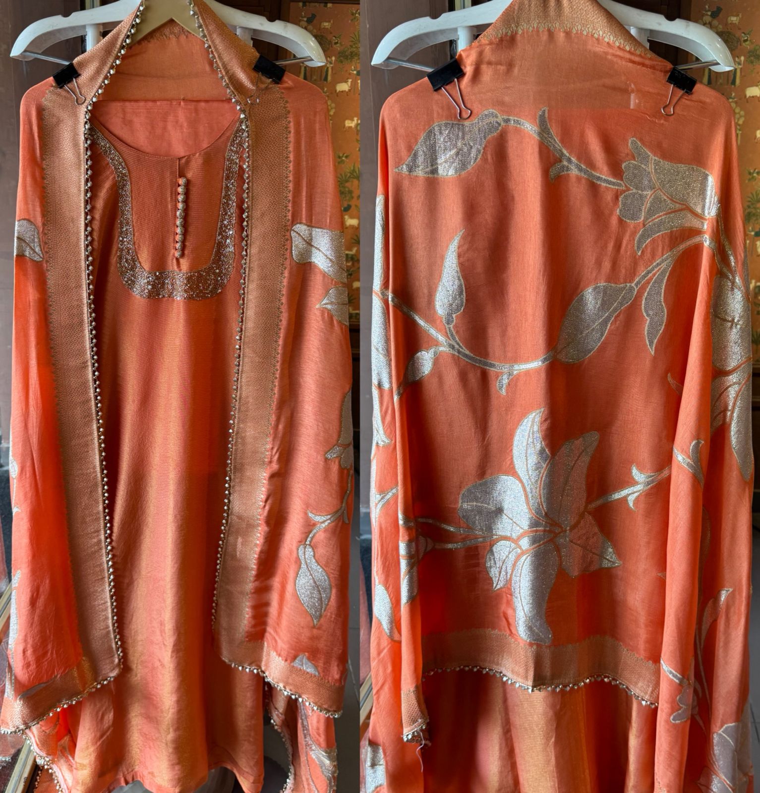 Self Tissue Kurta with Gold lurex Semi stitched shirt