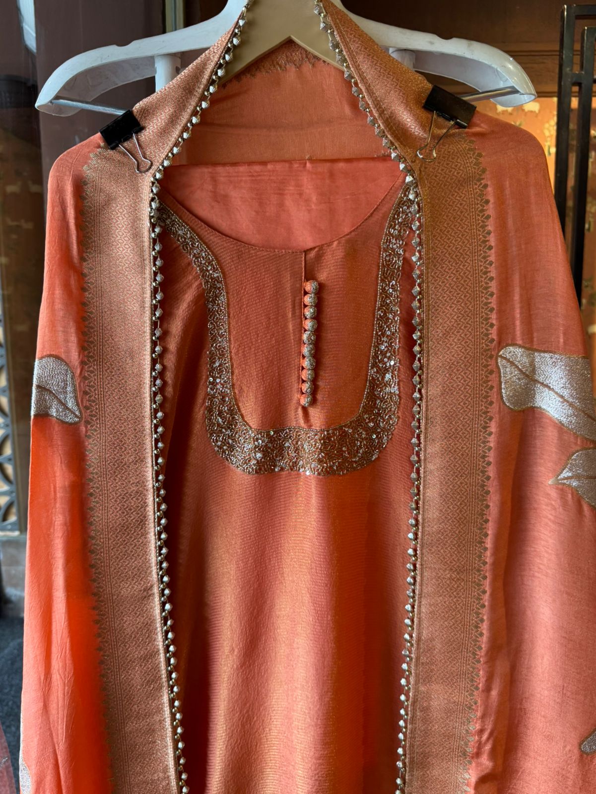 Self Tissue Kurta with Gold lurex Semi stitched shirt