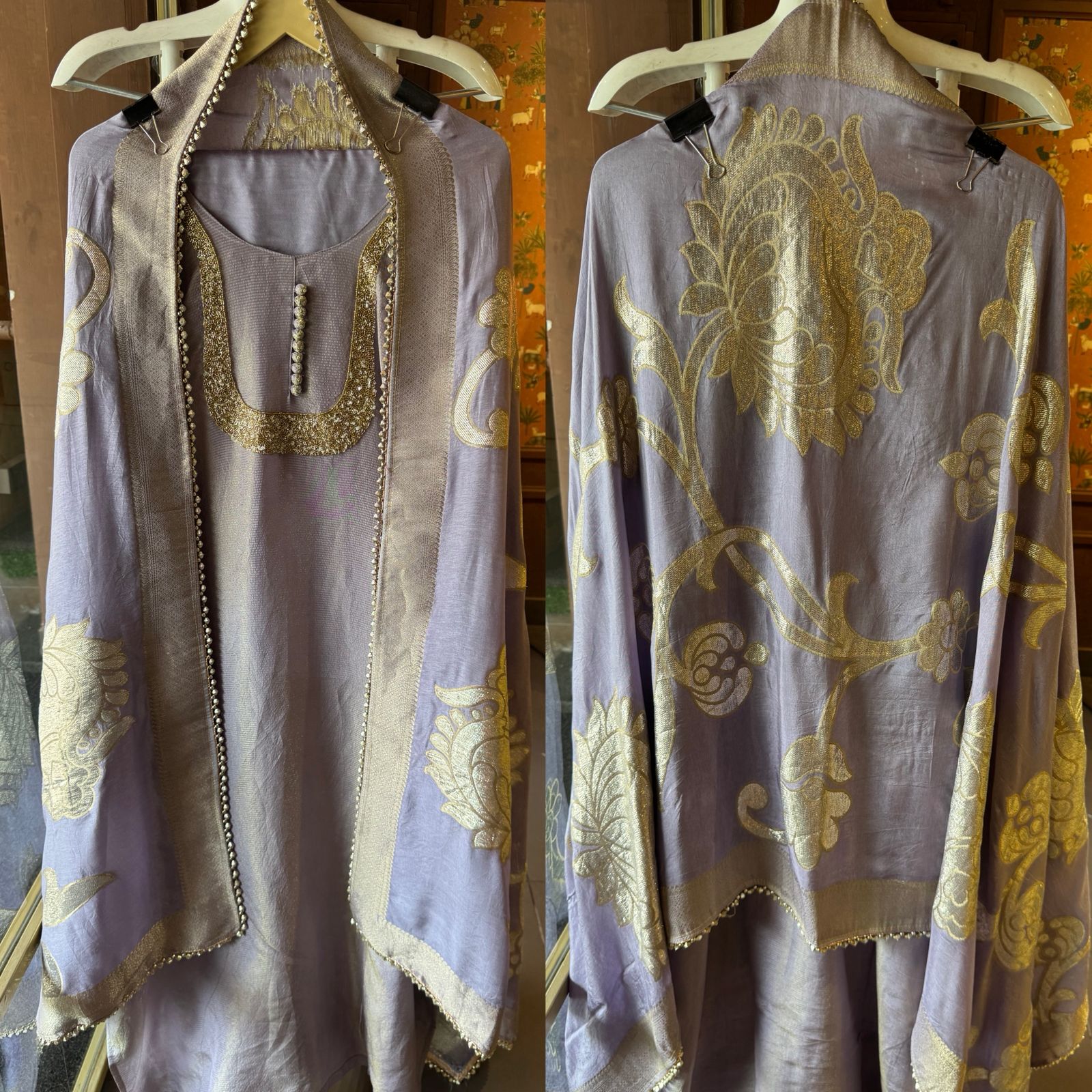 Self Tissue Kurta with Gold lurex Semi stitched shirt