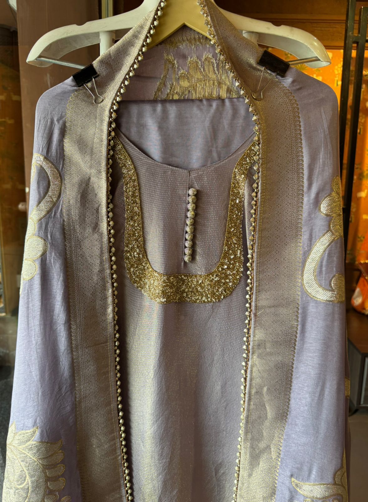 Self Tissue Kurta with Gold lurex Semi stitched shirt