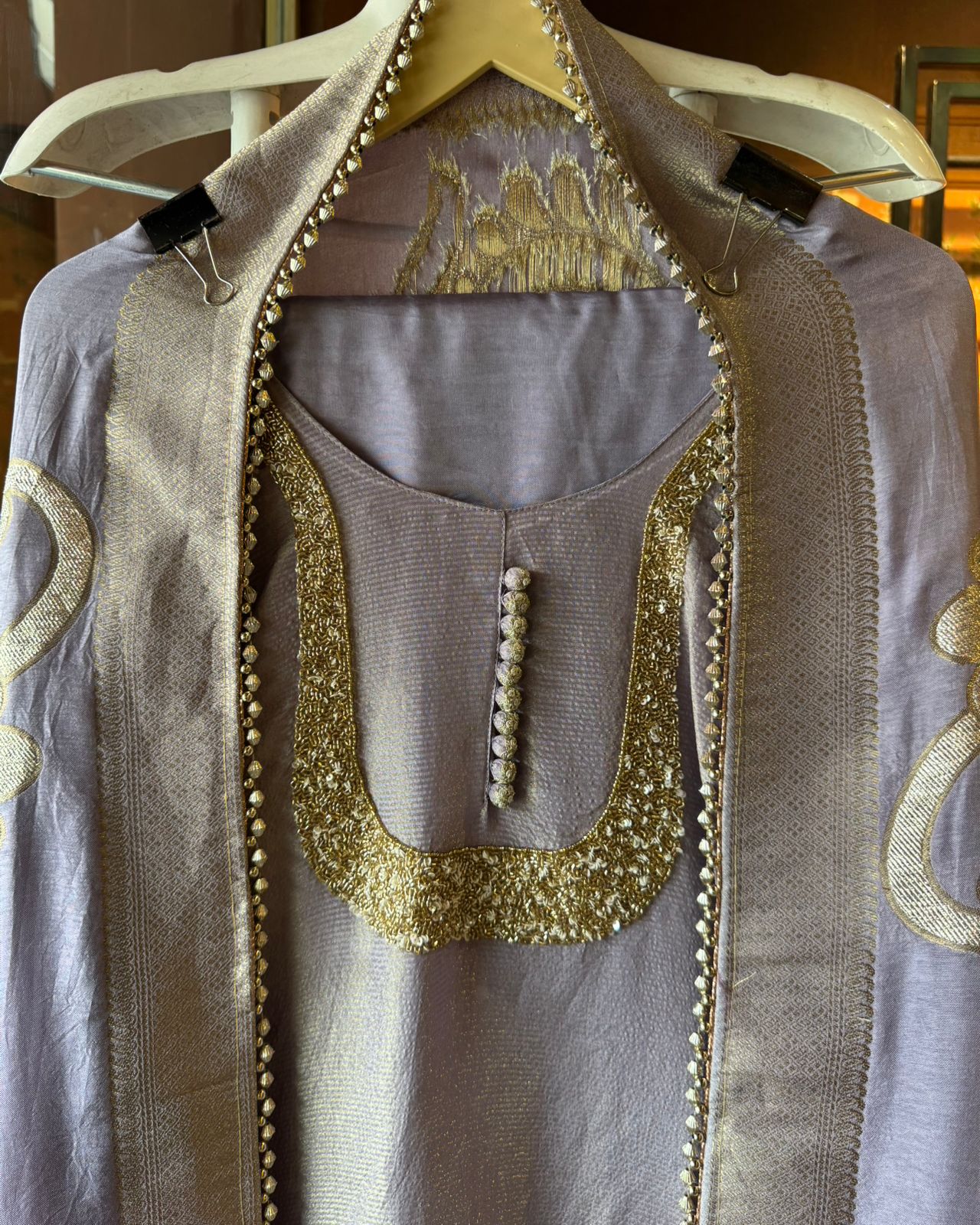 Self Tissue Kurta with Gold lurex Semi stitched shirt