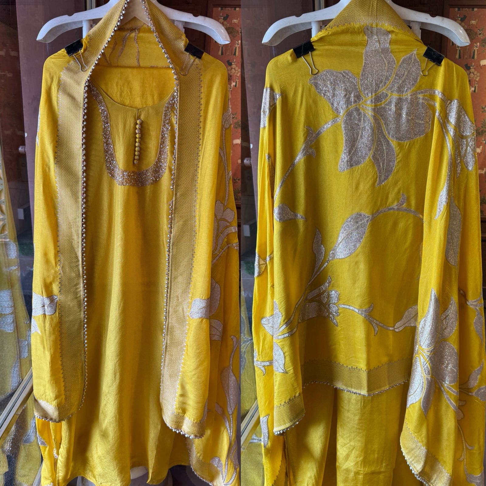 Self Tissue Kurta with Gold lurex Semi stitched shirt