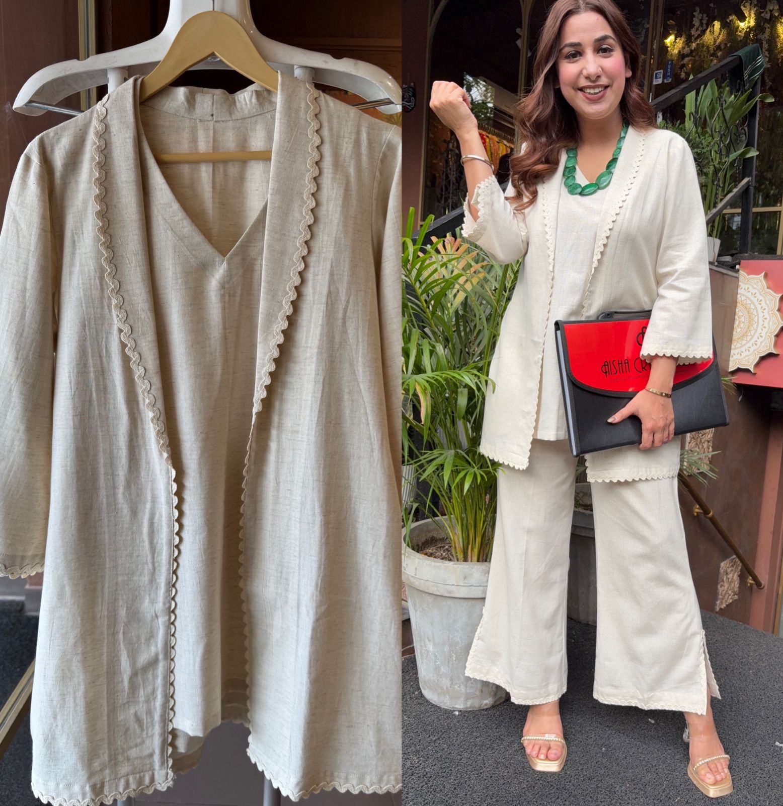 Handloom cotton three piece jacket style Coord set