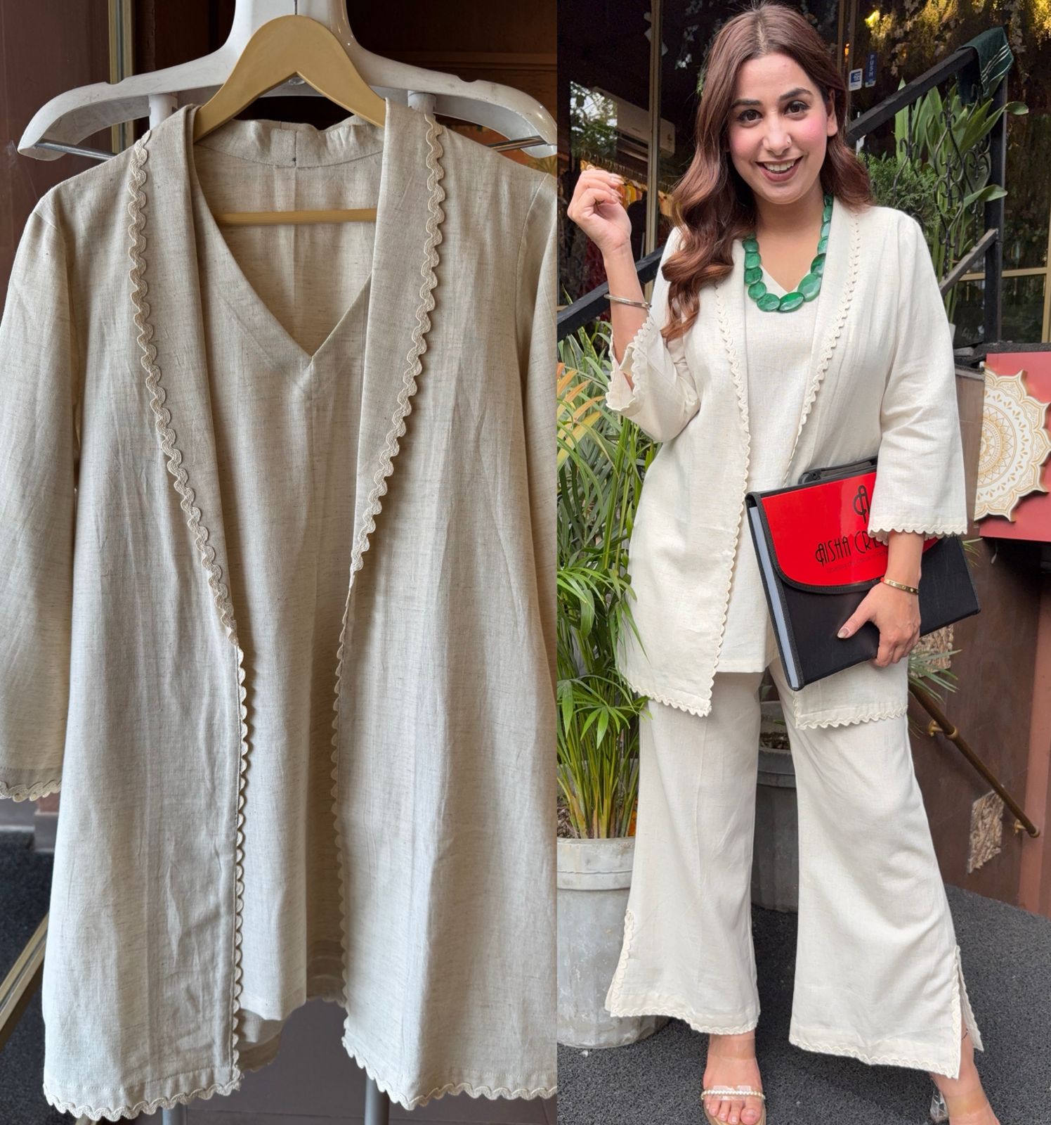 Handloom cotton three piece jacket style Coord set