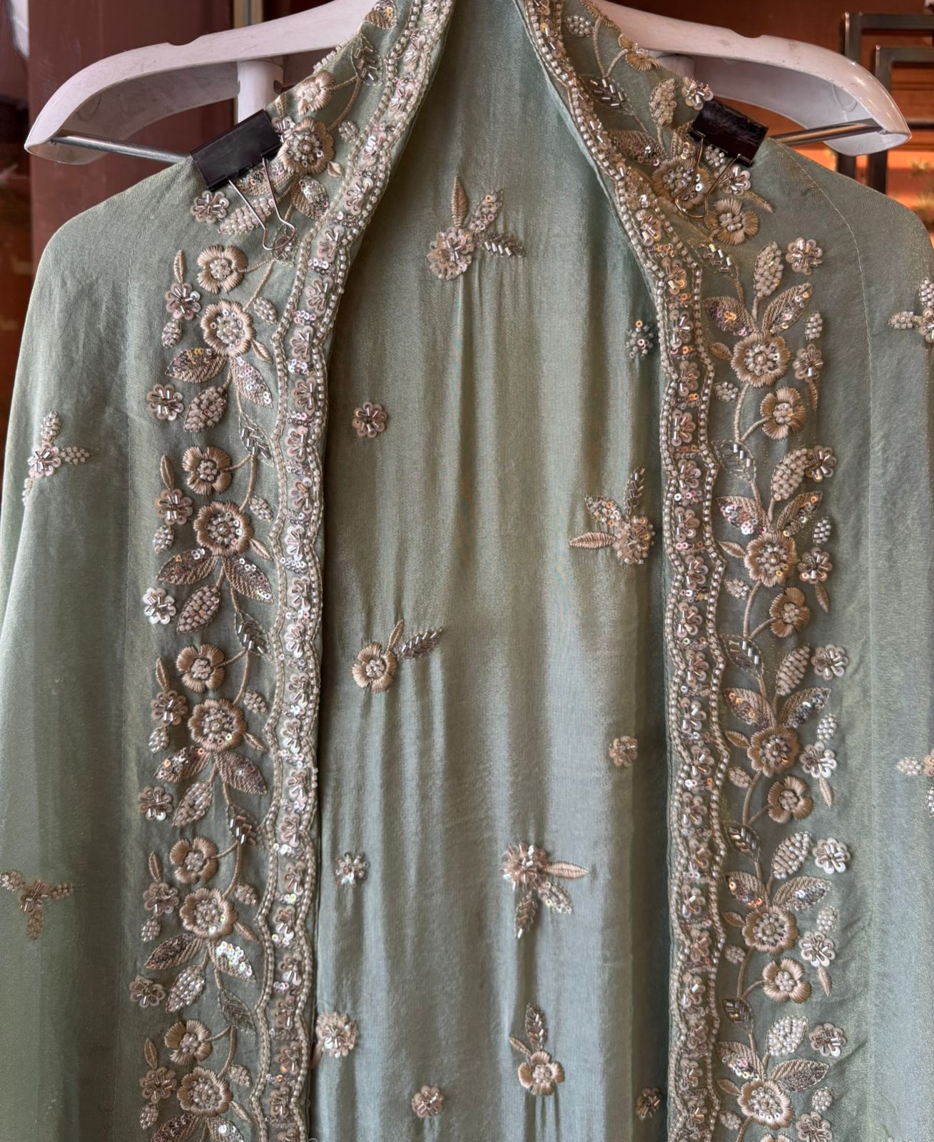 Pakistani handwork pieces On pure shimmer tissue