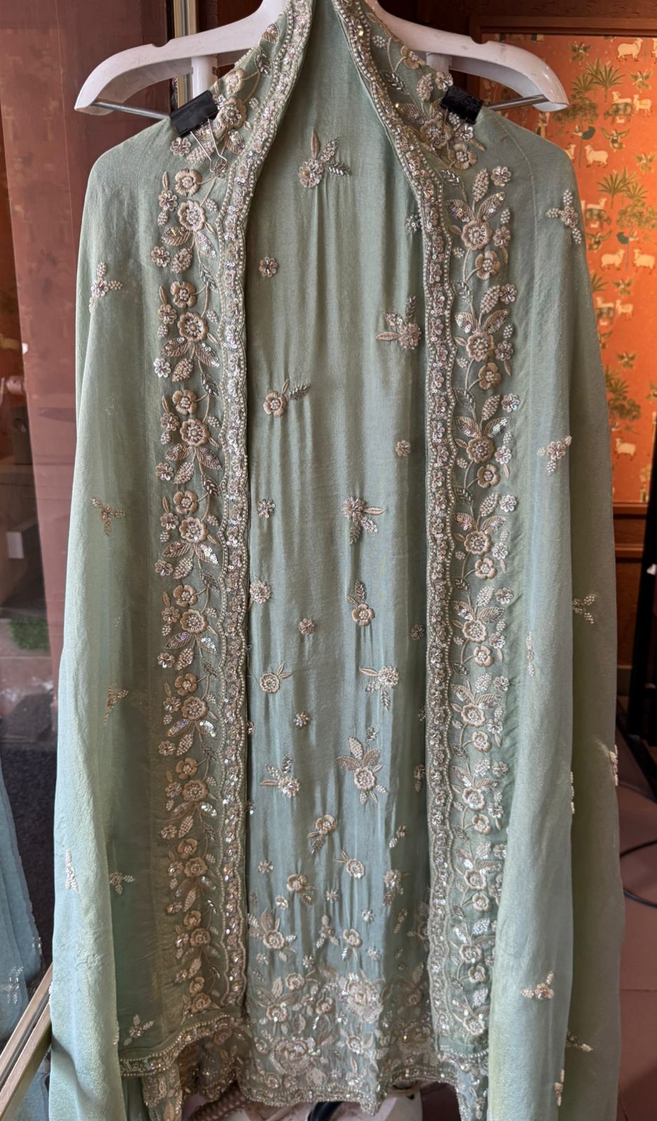 Pakistani handwork pieces On pure shimmer tissue