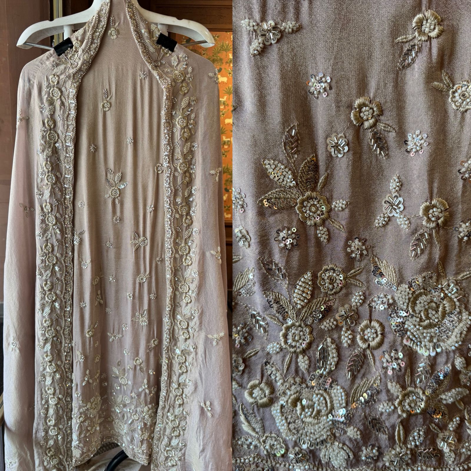 Pakistani handwork pieces On pure shimmer tissue