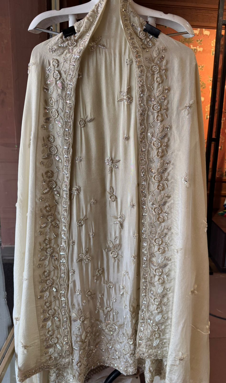 Pakistani handwork pieces On pure shimmer tissue