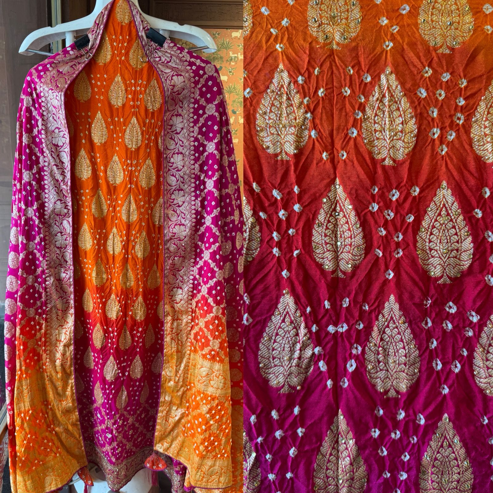 Pure bandhani Crushed ombré Zari weaving suits