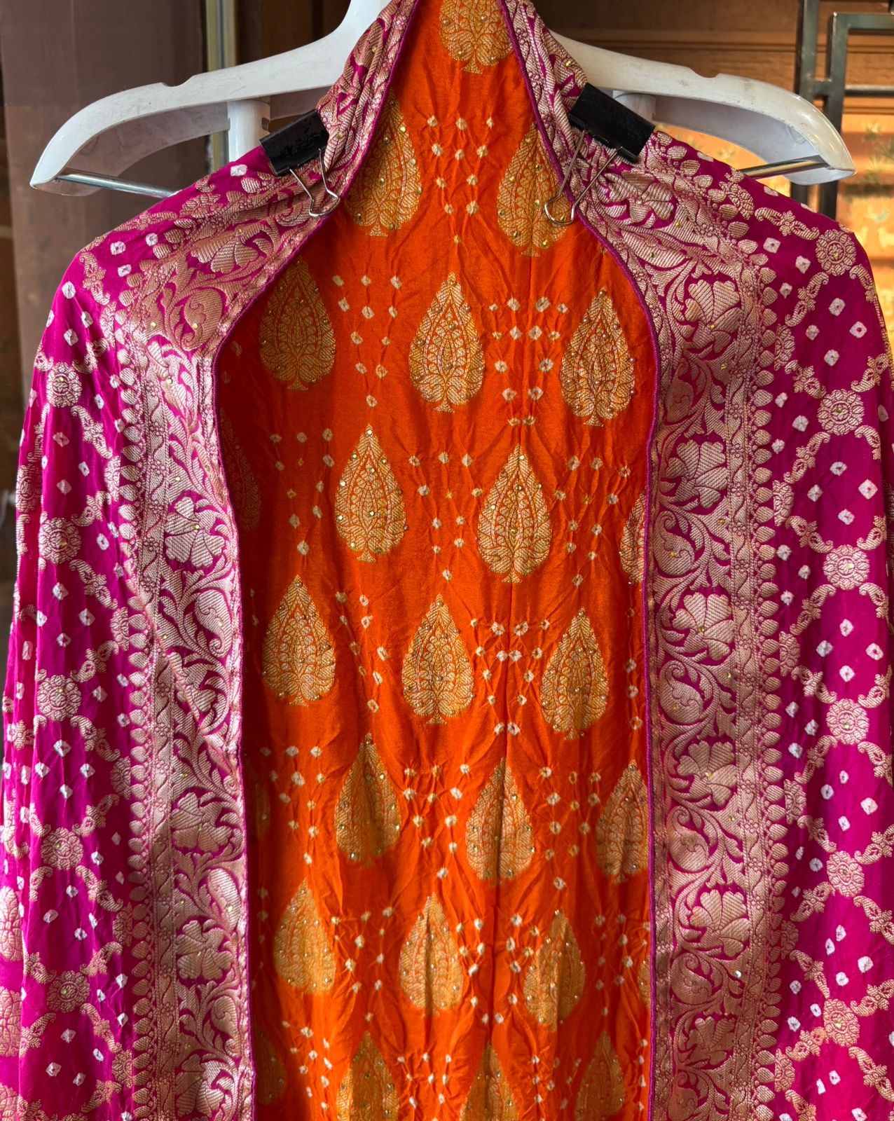 Pure bandhani Crushed ombré Zari weaving suits