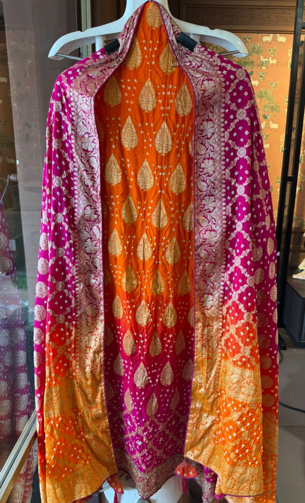 Pure bandhani Crushed ombré Zari weaving suits