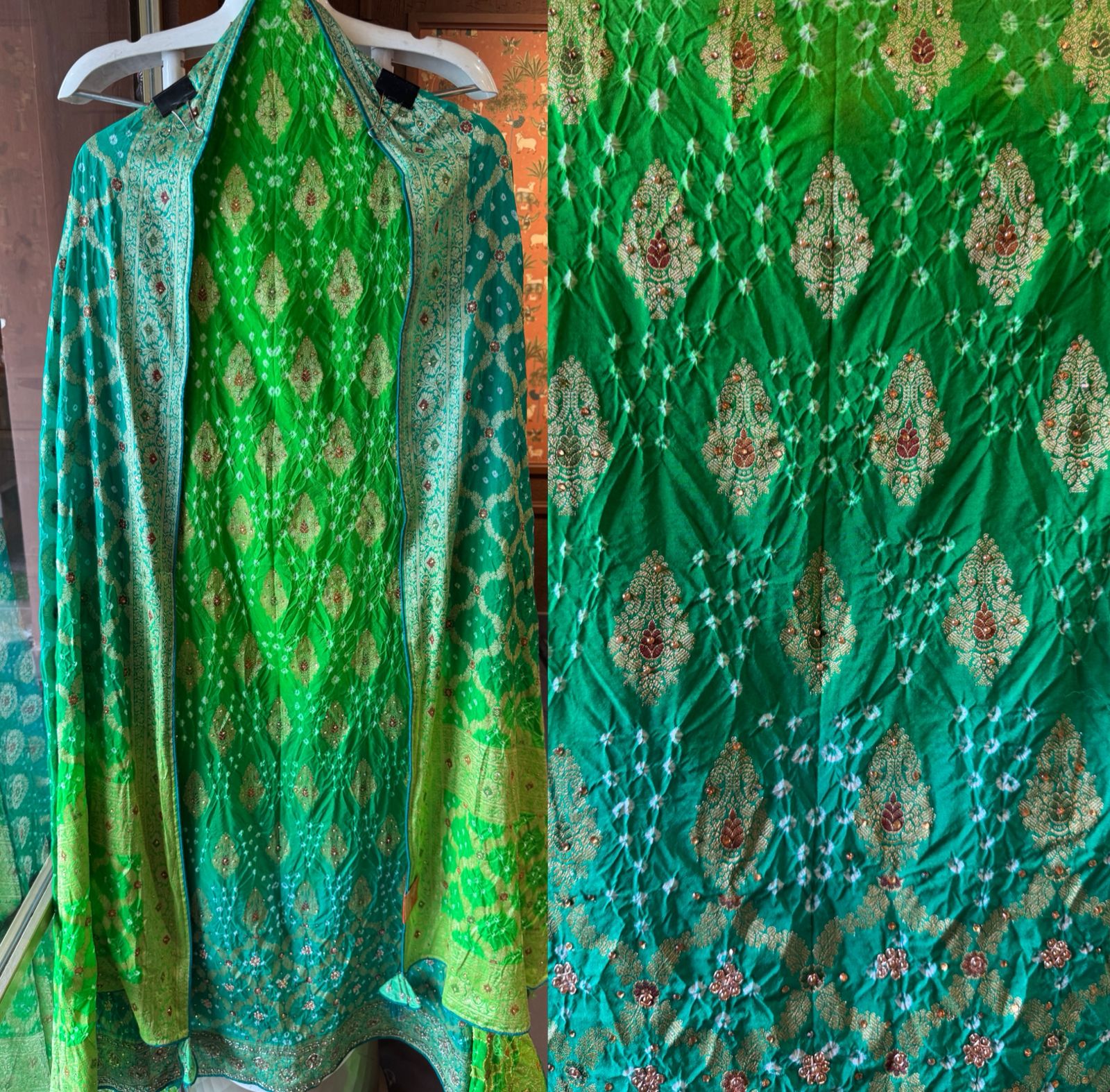 Pure bandhani Crushed ombré Zari weaving suits