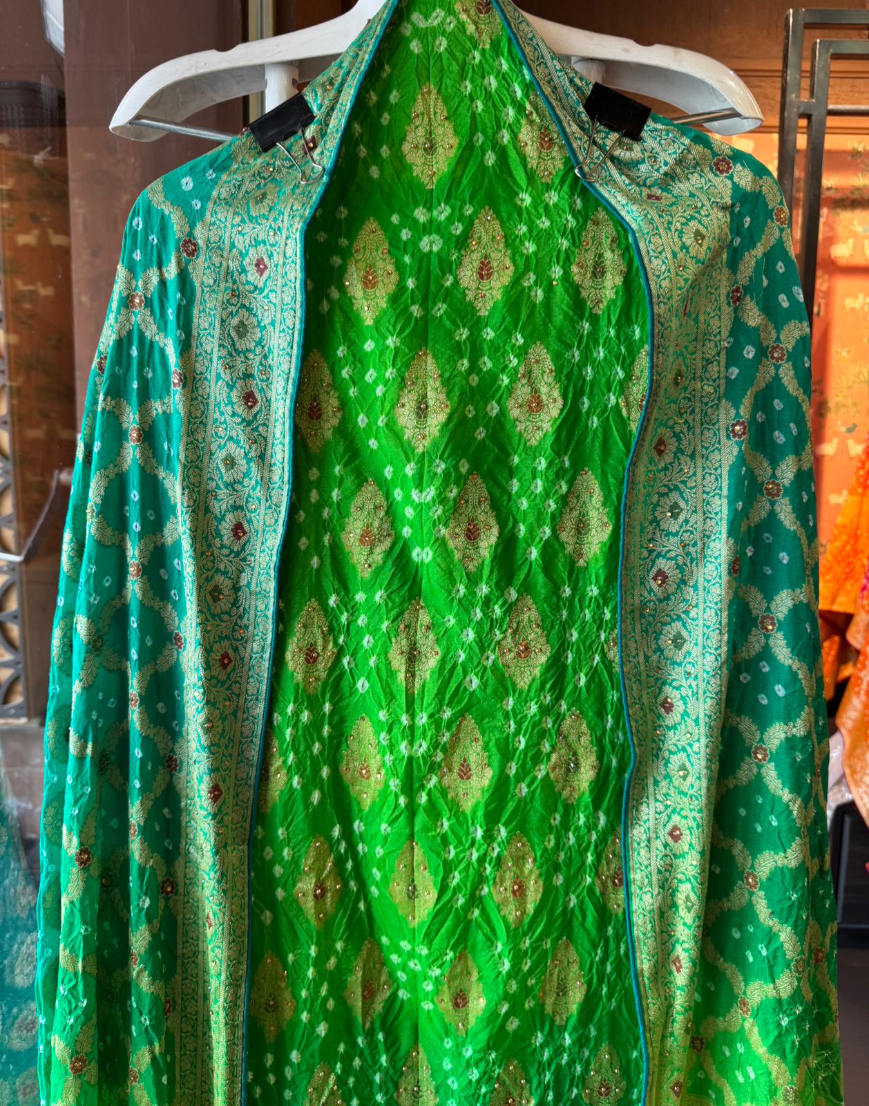 Pure bandhani Crushed ombré Zari weaving suits