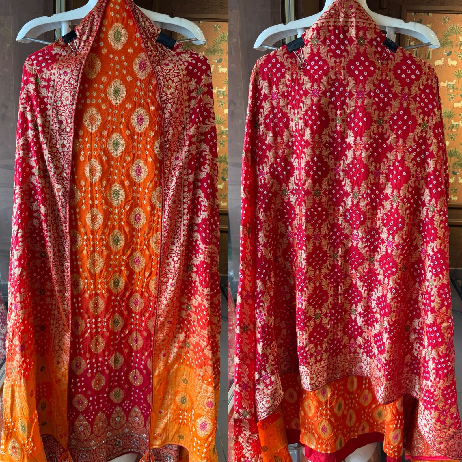 Pure bandhani Crushed ombré Zari weaving suits