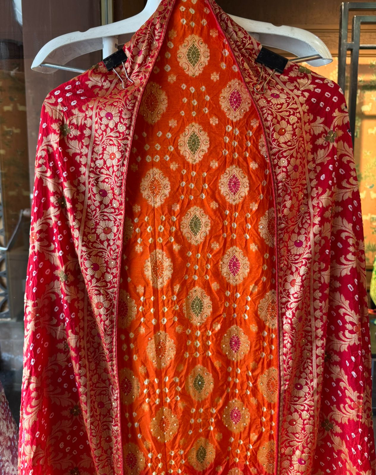 Pure bandhani Crushed ombré Zari weaving suits