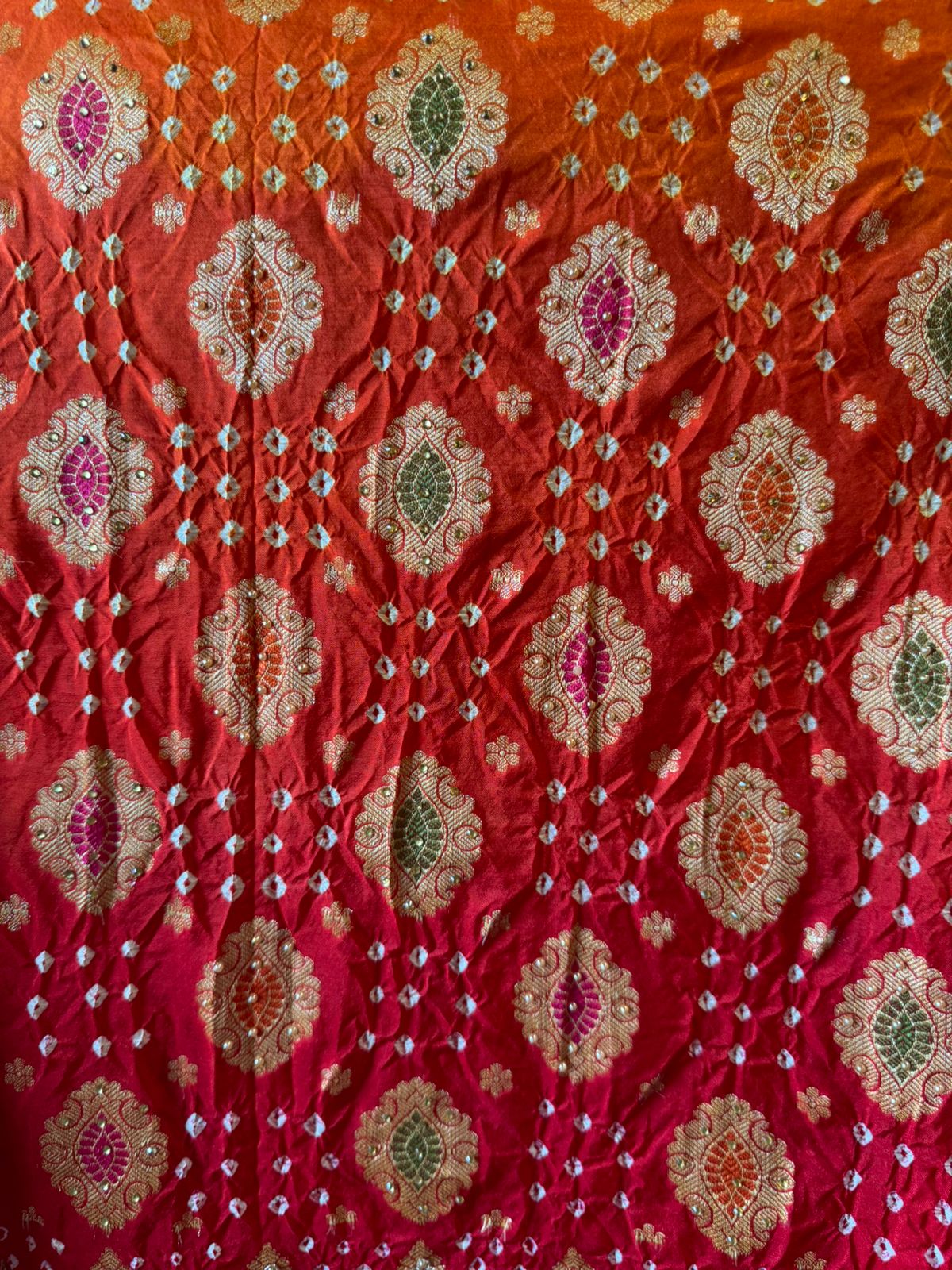 Pure bandhani Crushed ombré Zari weaving suits