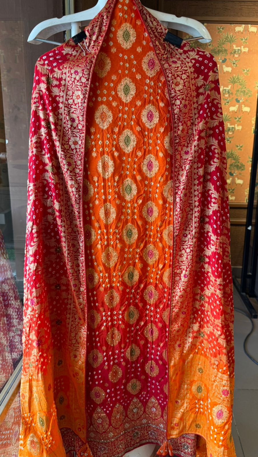 Pure bandhani Crushed ombré Zari weaving suits