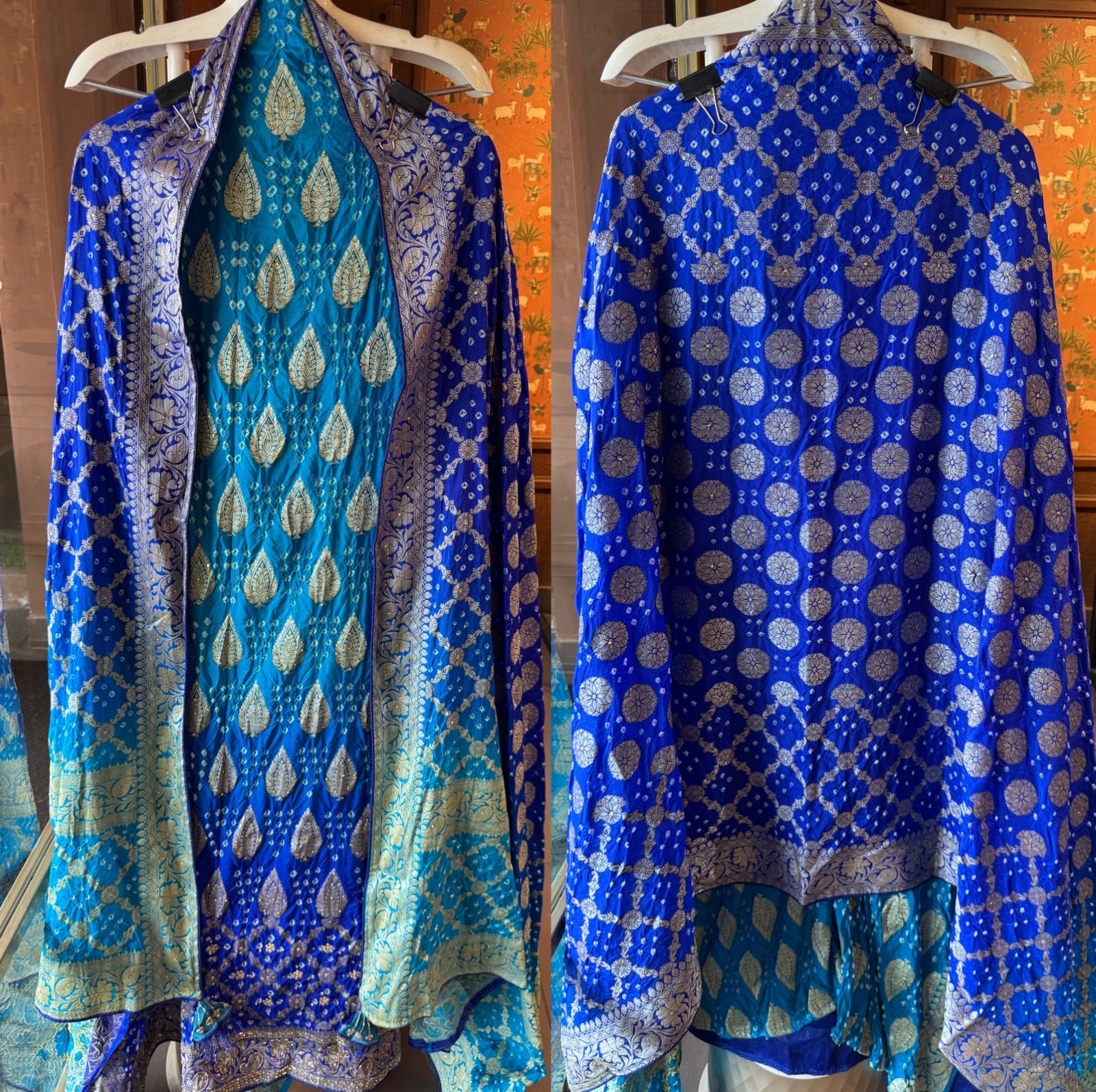 Pure bandhani Crushed ombré Zari weaving suits