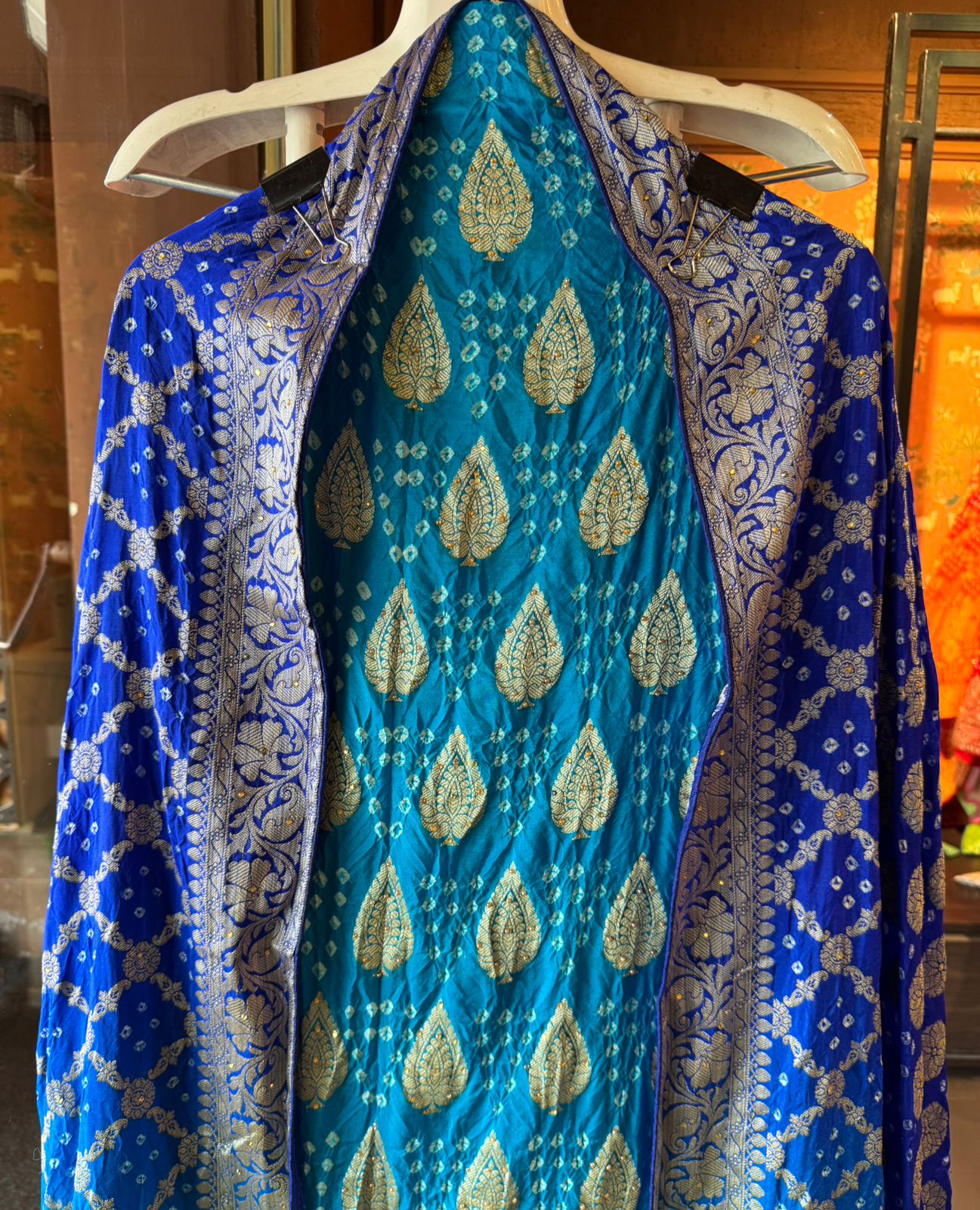 Pure bandhani Crushed ombré Zari weaving suits