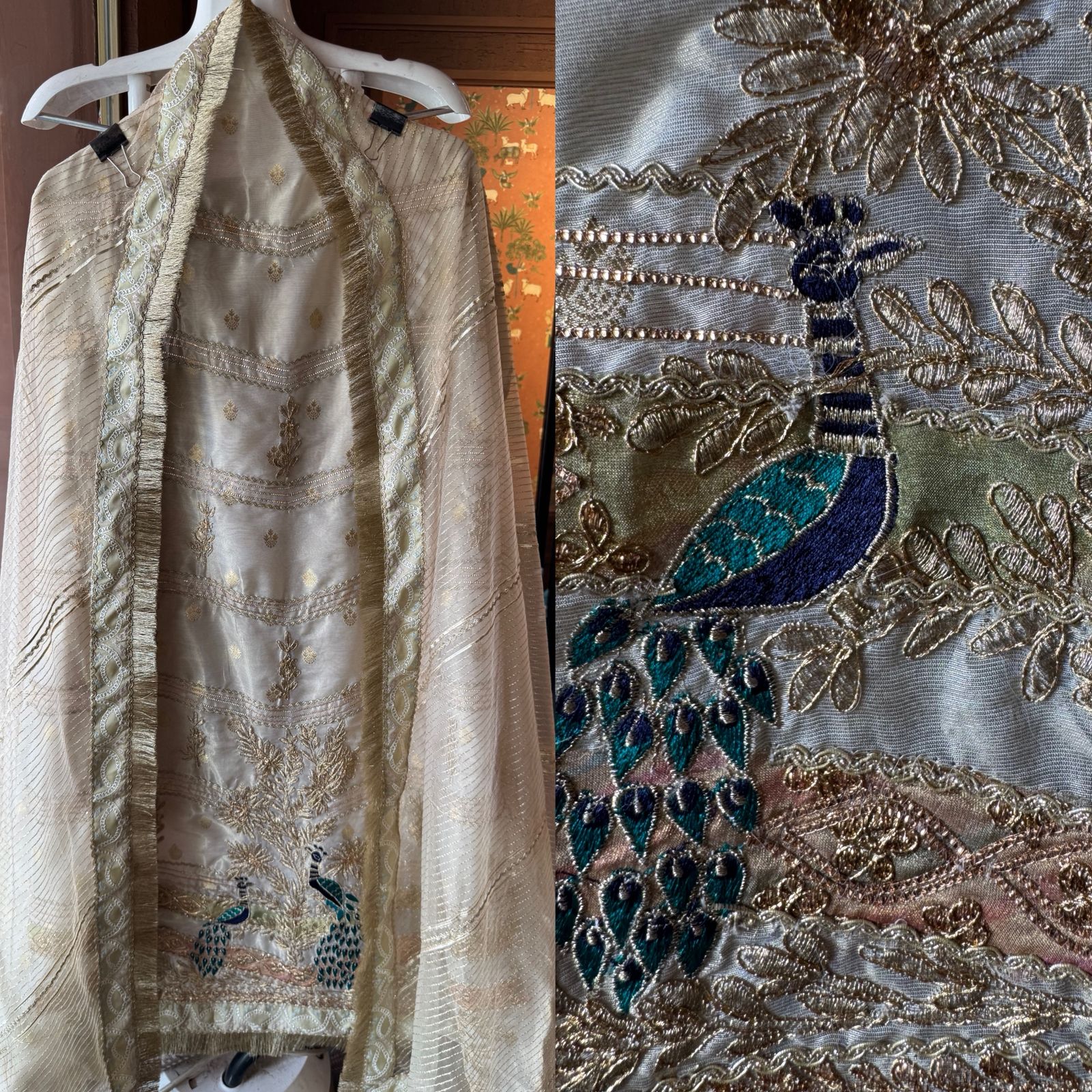 Pure chanderi Shirt gold in colour with complete zari work