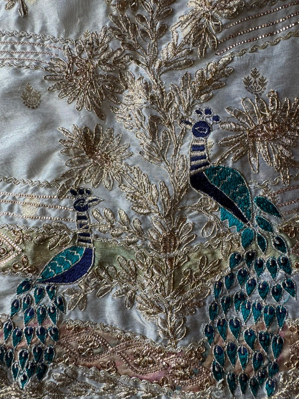 Pure chanderi Shirt gold in colour with complete zari work