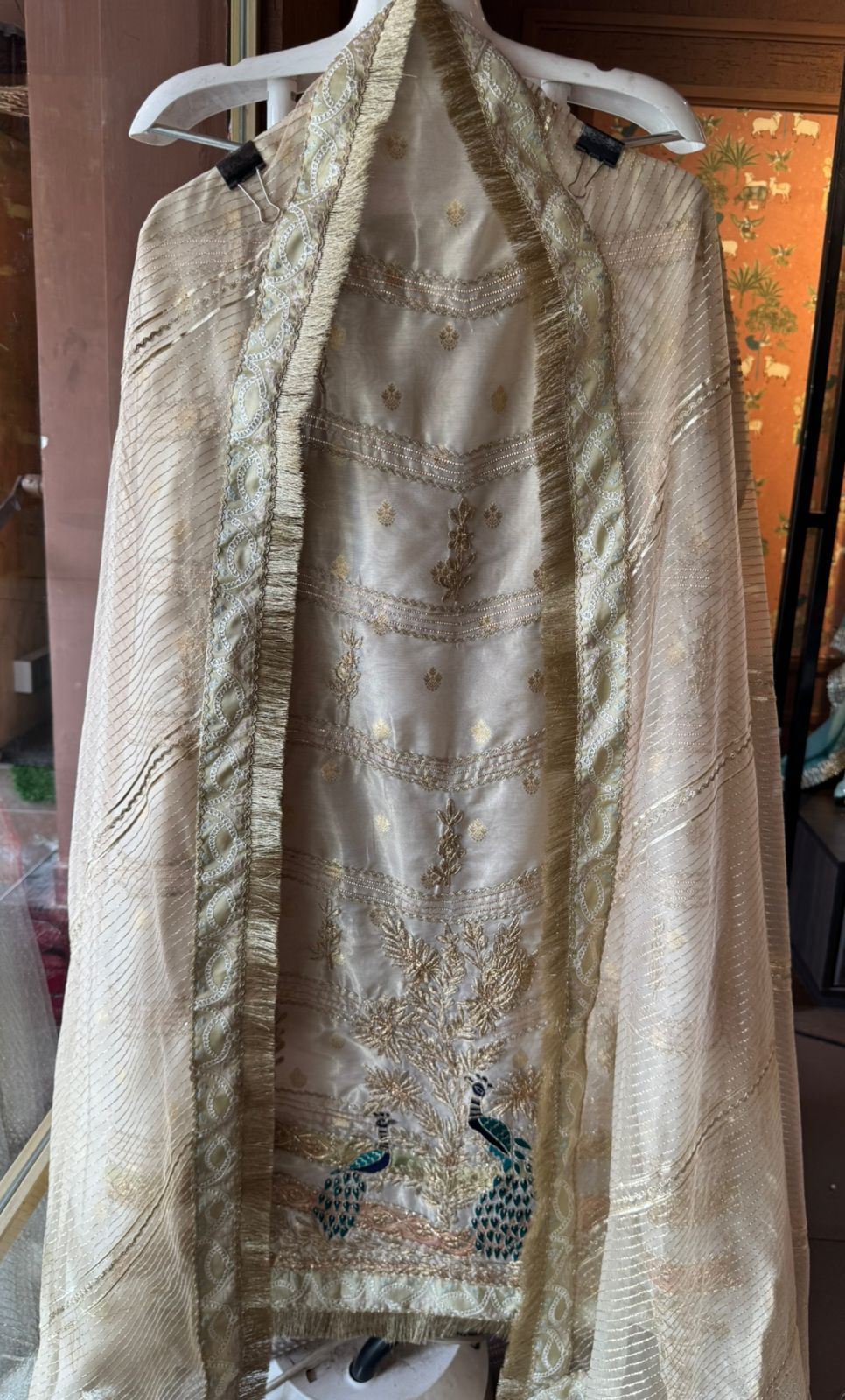 Pure chanderi Shirt gold in colour with complete zari work