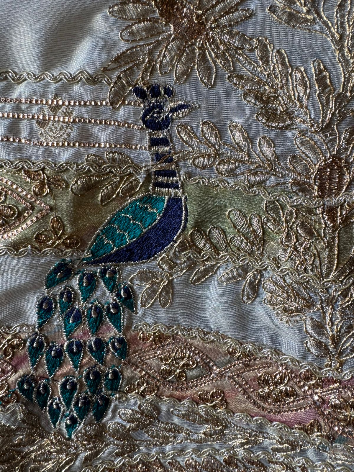 Pure chanderi Shirt gold in colour with complete zari work