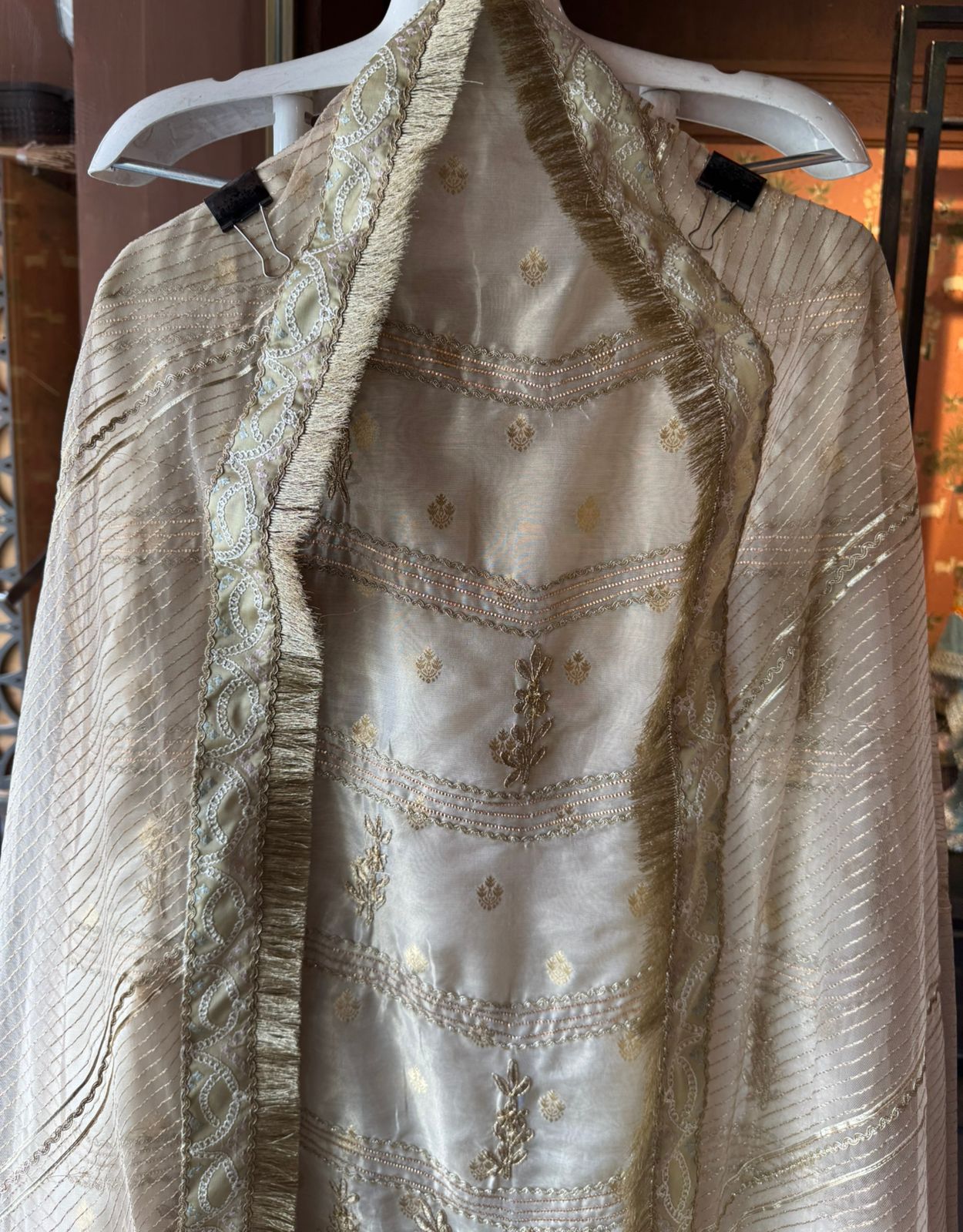 Pure chanderi Shirt gold in colour with complete zari work
