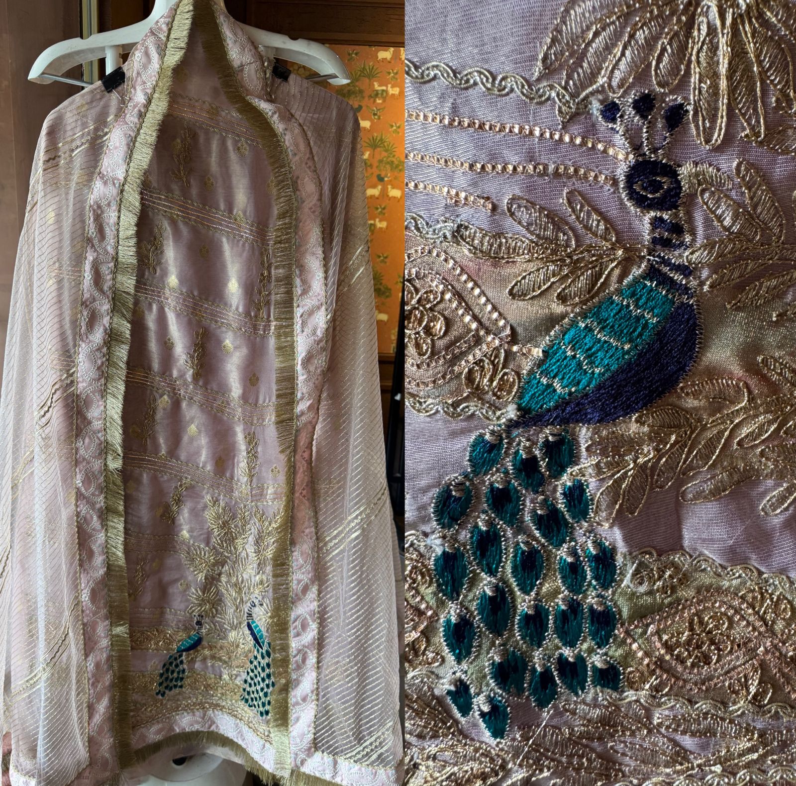 Pure chanderi Shirt gold in colour with complete zari work