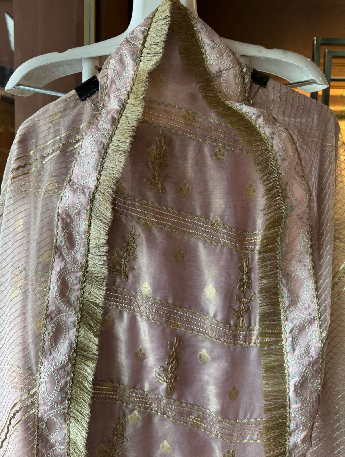 Pure chanderi Shirt gold in colour with complete zari work