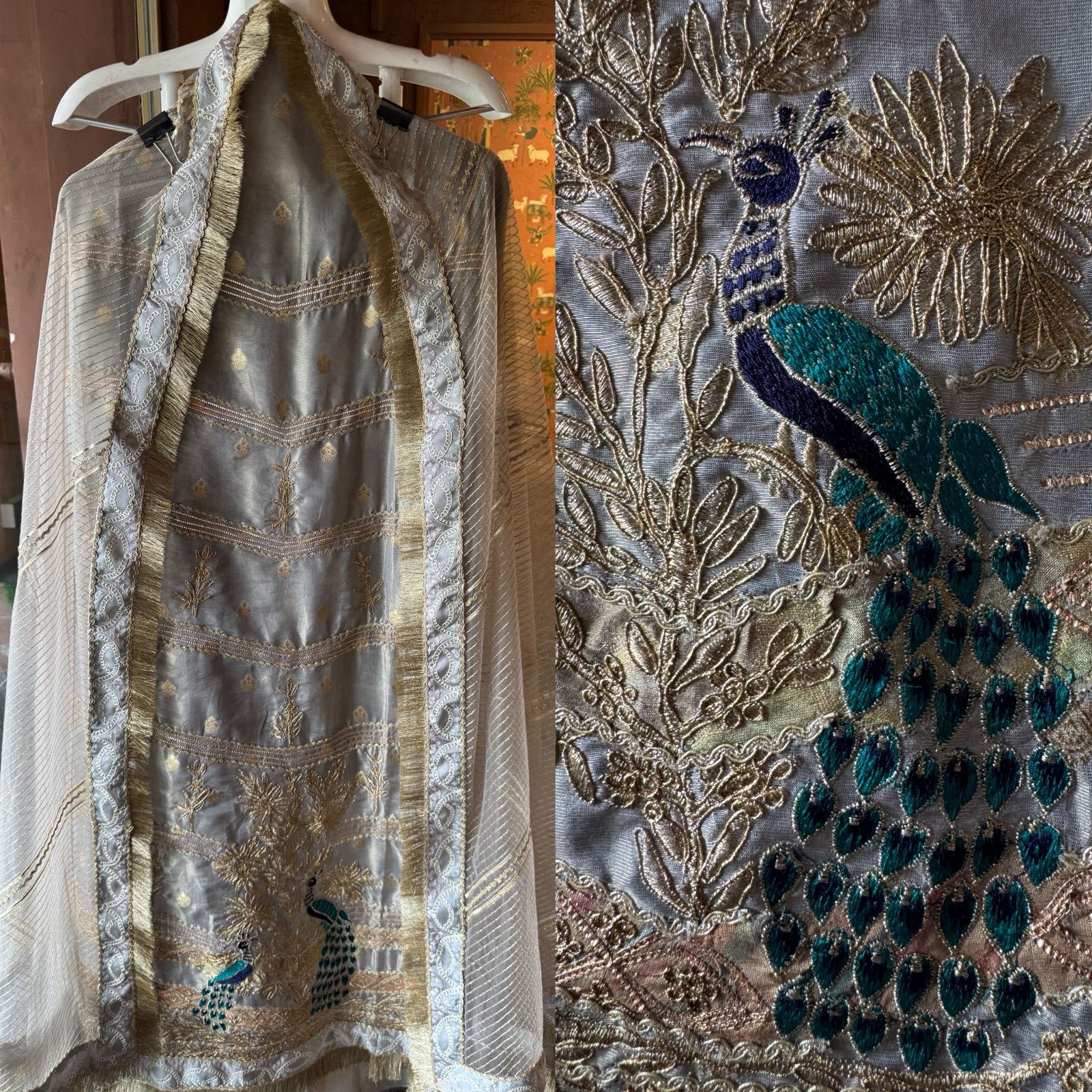 Pure chanderi Shirt gold in colour with complete zari work