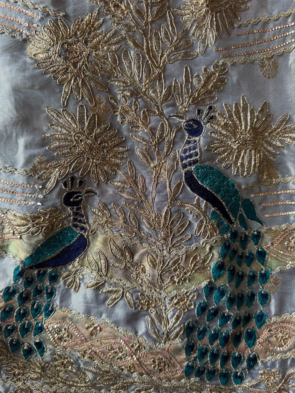 Pure chanderi Shirt gold in colour with complete zari work