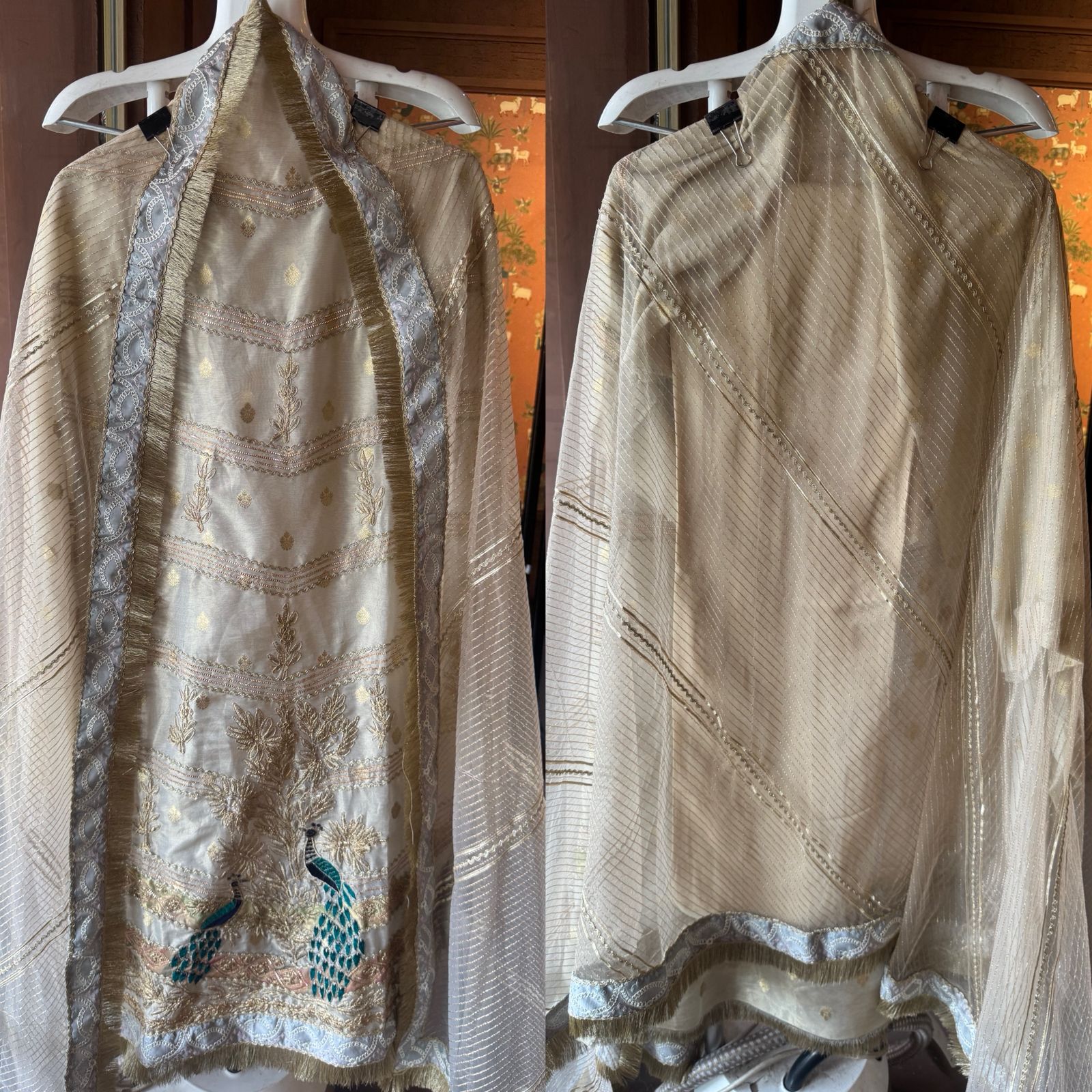 Pure chanderi Shirt gold in colour with complete zari work