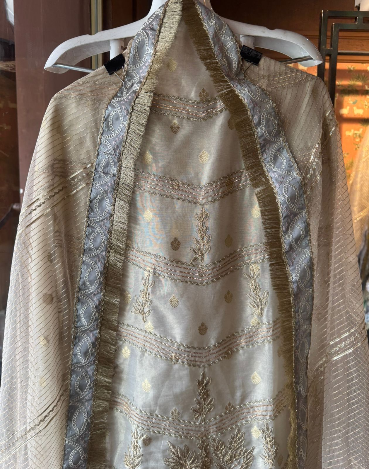 Pure chanderi Shirt gold in colour with complete zari work