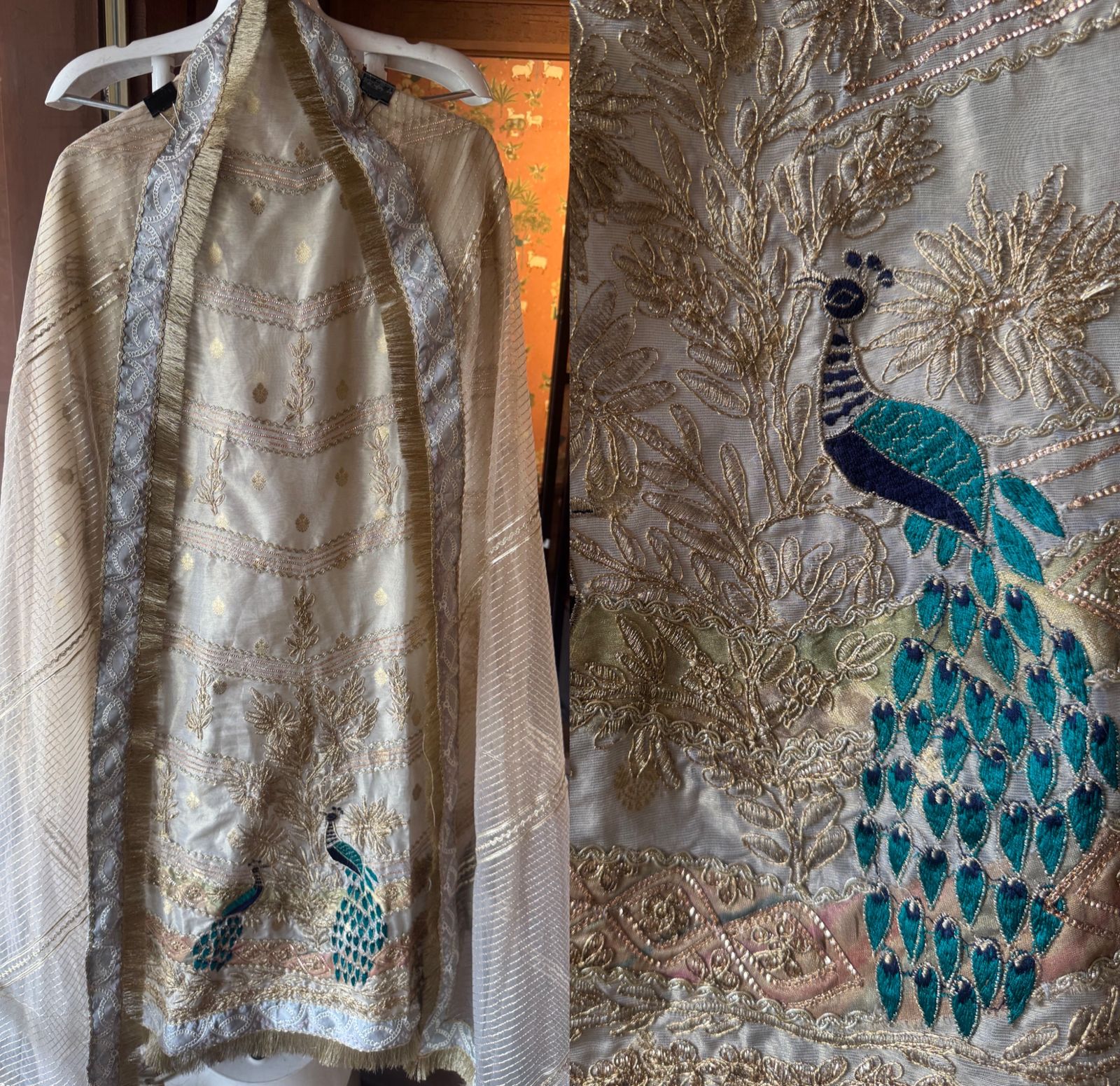 Pure chanderi Shirt gold in colour with complete zari work